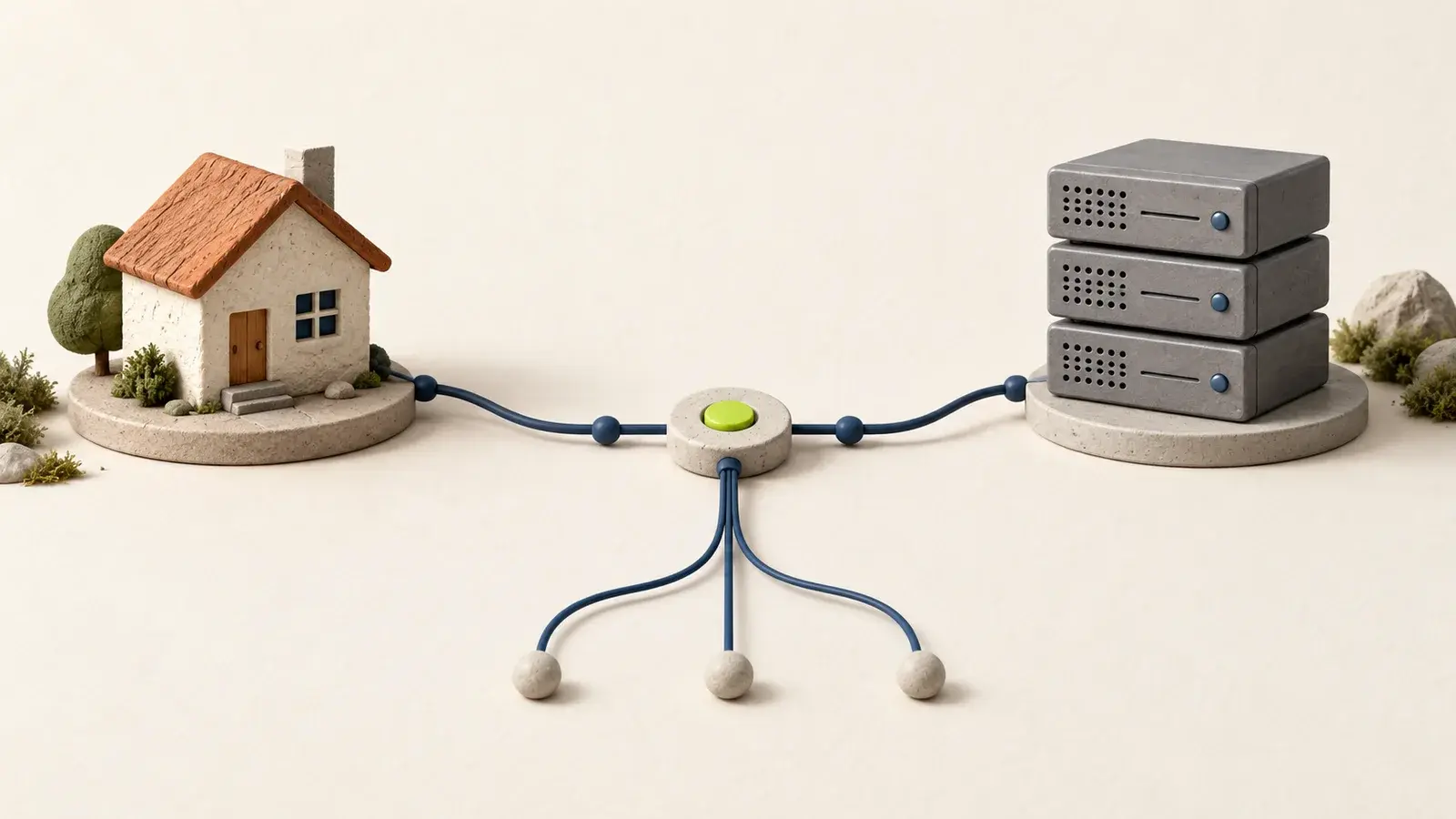 Editorial route diagram comparing residential and datacenter proxy paths